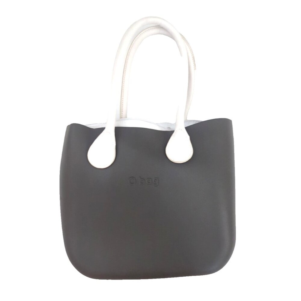O BAG Womens Shoulder Tote Purse Gray & White Rubber Removable Canvas Insert